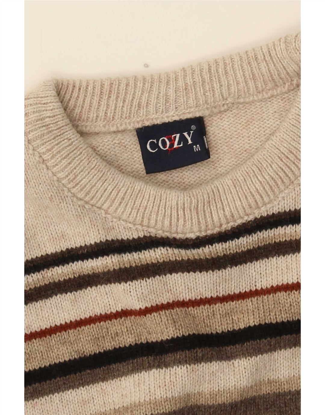 Suéter vintage masculino com gola redonda listrado médio multicolorido