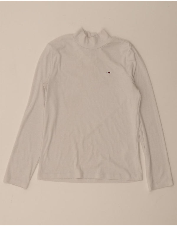 Top feminino Tommy Hilfiger manga comprida UK 12 poliéster branco médio