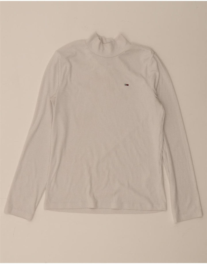 Top feminino Tommy Hilfiger manga comprida UK 12 poliéster branco médio
