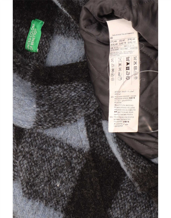 Sobretudo oversized feminino Benetton Reino Unido 16 grande lã de guingão azul