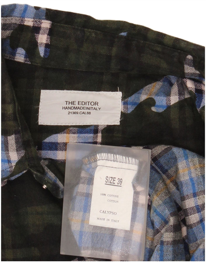 Camisa masculina vintage tamanho 39 algodão xadrez verde médio