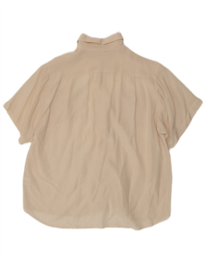 Blusa feminina vintage de manga curta UK 14 seda branca média