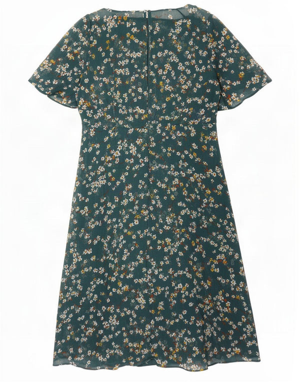 Marks & Spencer Womens A-Line Dress UK 10 Small Green Floral Polyester