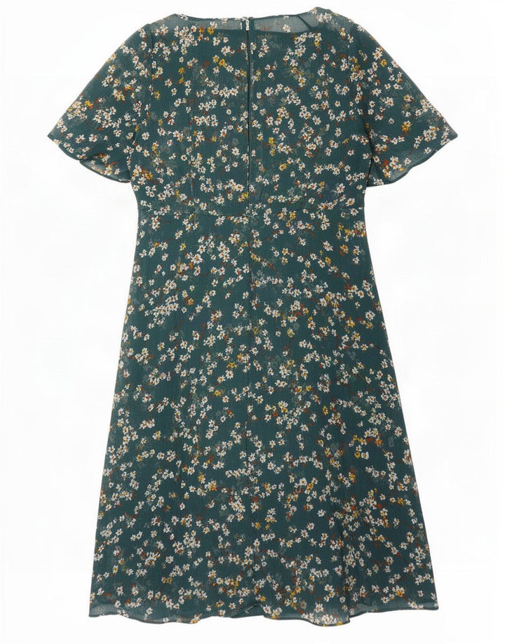 Vestido feminino Marks & Spencer A-Line UK 10 pequeno poliéster floral verde