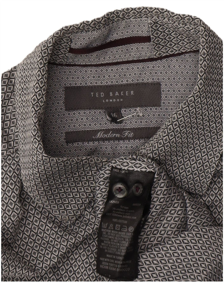 Camisa masculina Ted Baker com ajuste moderno tamanho 16 grande cinza geométrico