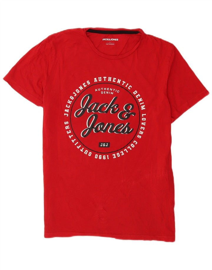 Camiseta masculina com estampa regular Jack & Jones, grande, algodão vermelho