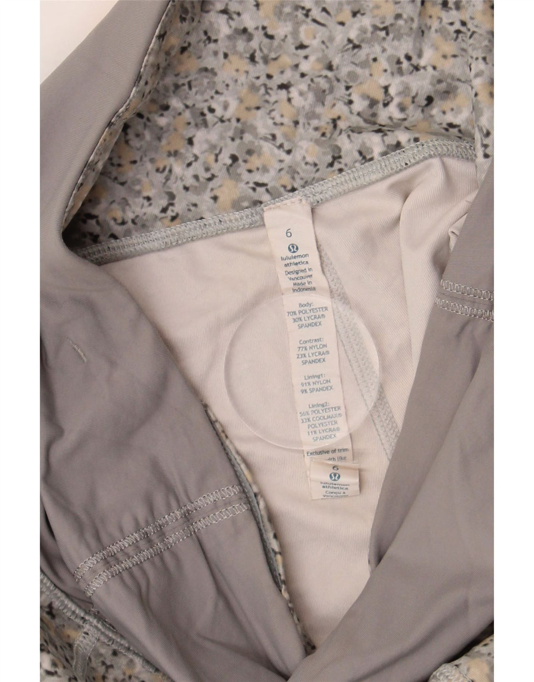 Leggings femininas Lululemon US 6 poliéster floral cinza médio