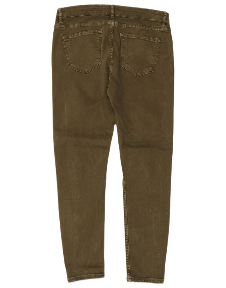 Zara Jeans feminino slim EU 40 médio W30 L27 cáqui colorblock