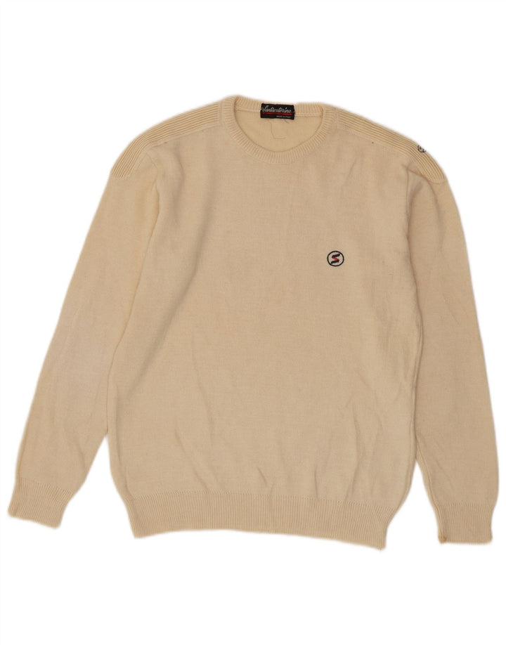 Suéter masculino VINTAGE com gola redonda, pequeno bege