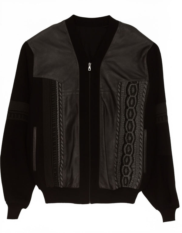 Suéter cardigã masculino vintage tamanho 56 2XL patchwork preto
