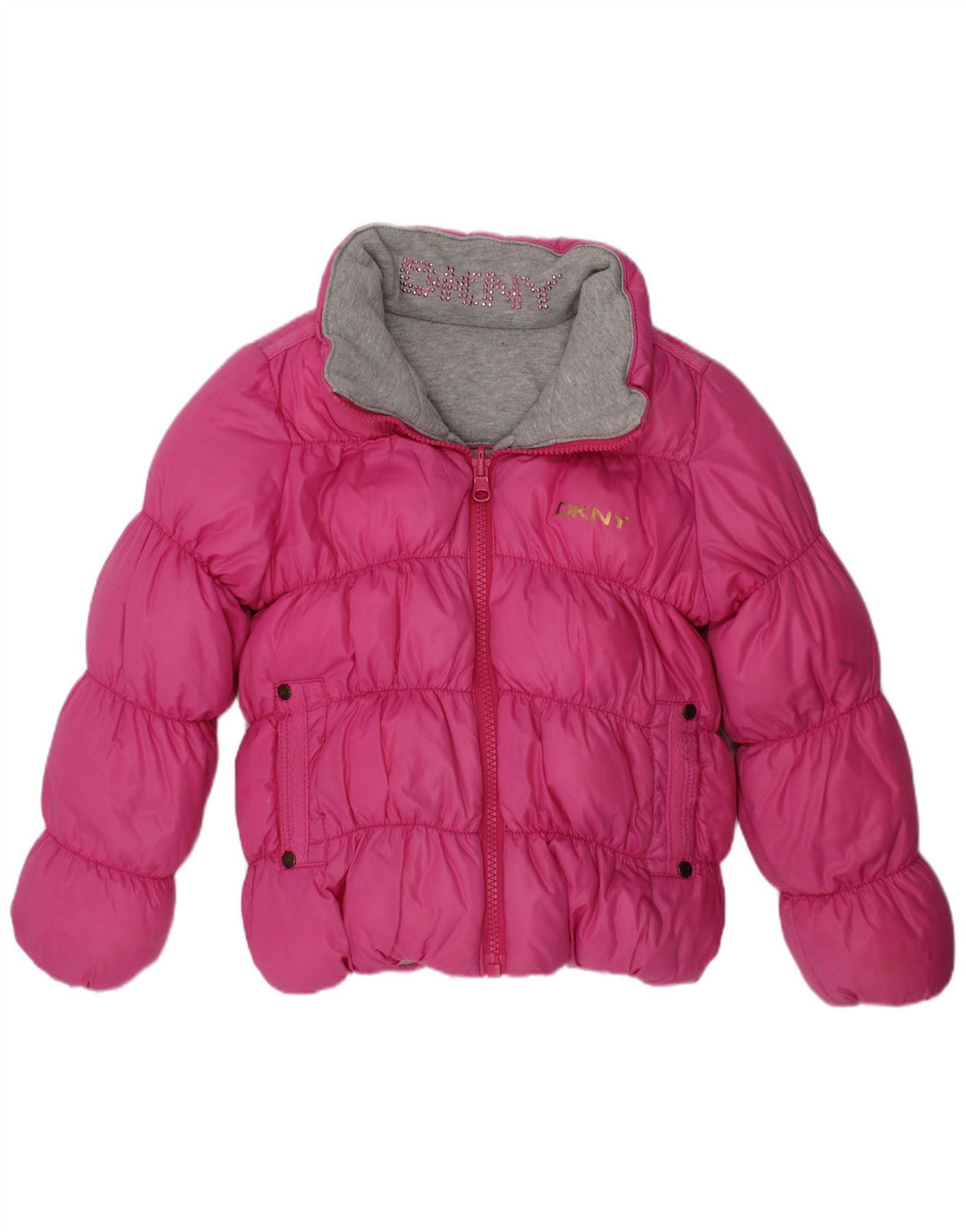 Jaqueta acolchoada reversível com capuz Dkny Girls 4-5 anos poliéster rosa