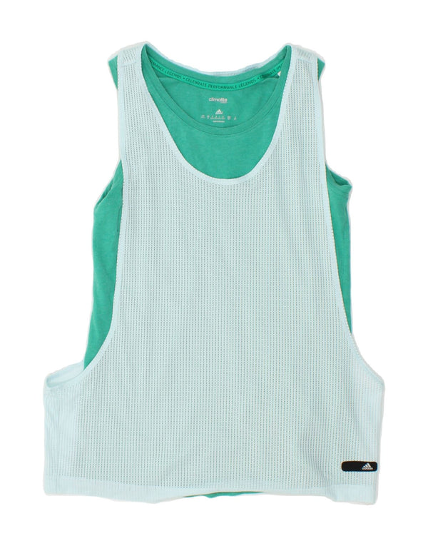 Adidas Womens Climalite Vest Top UK 8/10 Pequeno Verde Colourblock Algodão