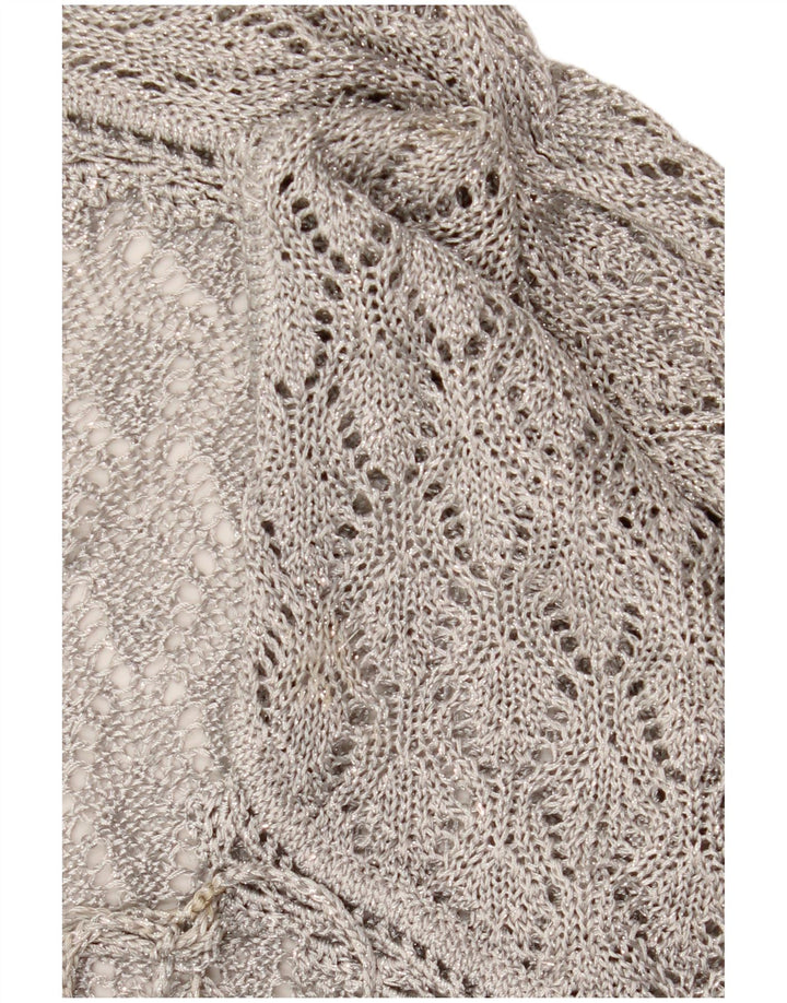 DEBUT Womens Crop Crochet Cardigan Top UK 12 Medium Silver Viscose