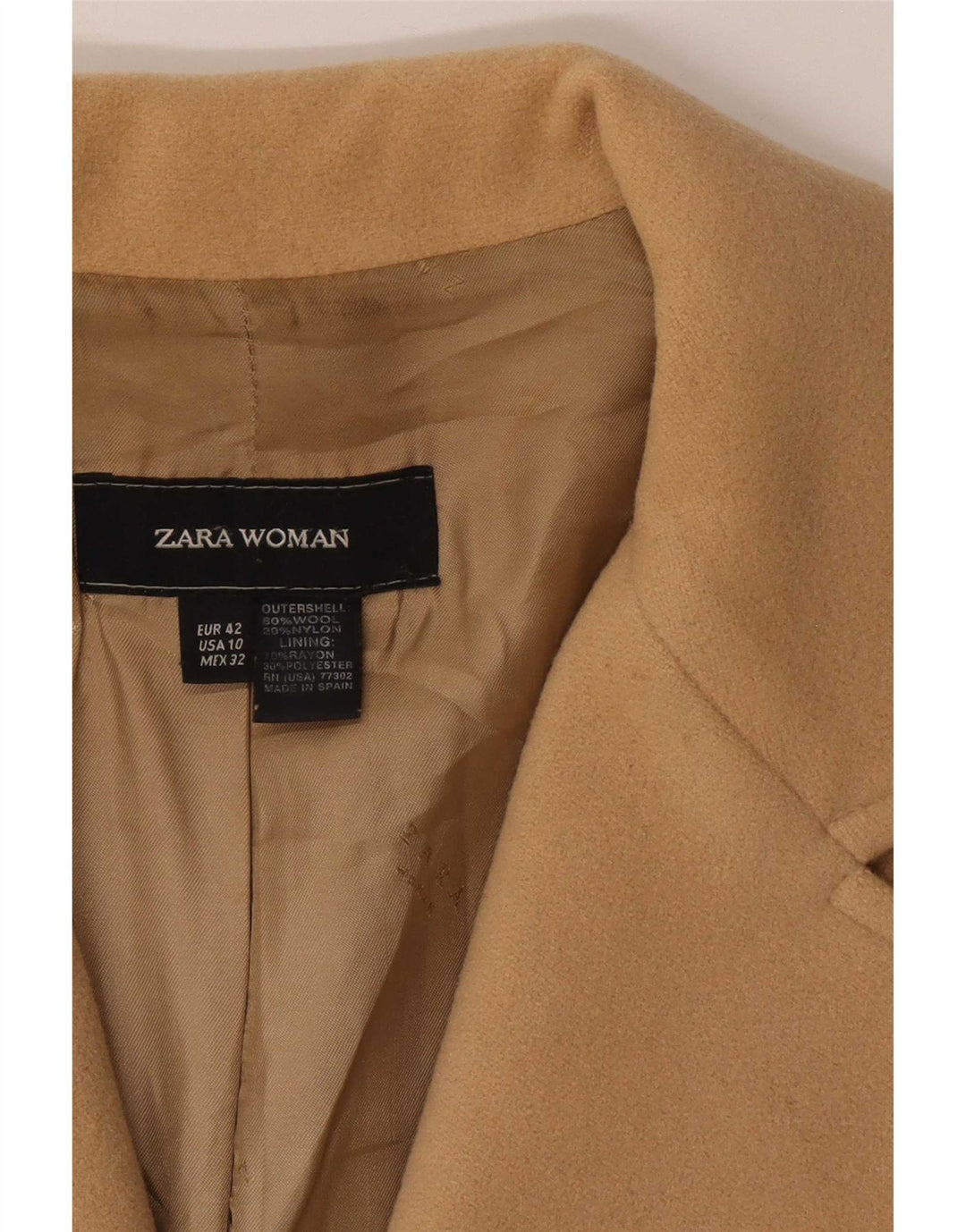Sobretudo feminino Zara EU 42 grande lã bege