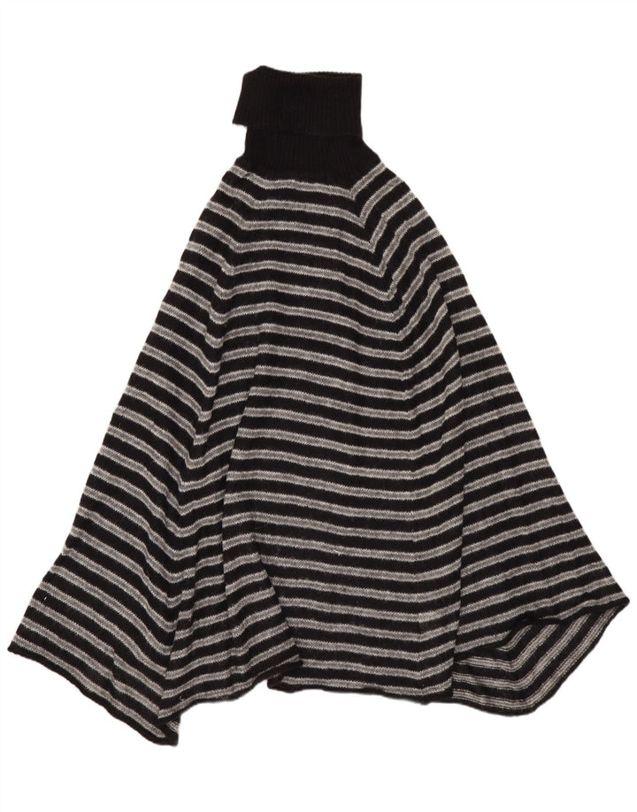 Poncho feminino Benetton com gola redonda, tamanho único, listrado cinza e acrílico