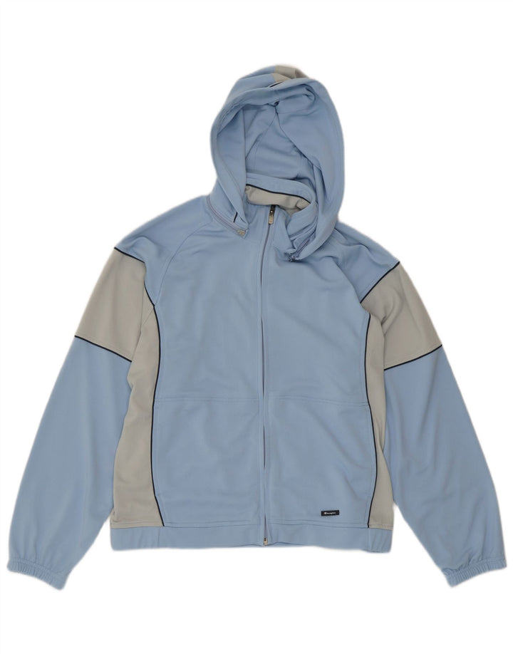 Jaqueta masculina Champion com capuz e moletom em poliéster colorblock azul médio