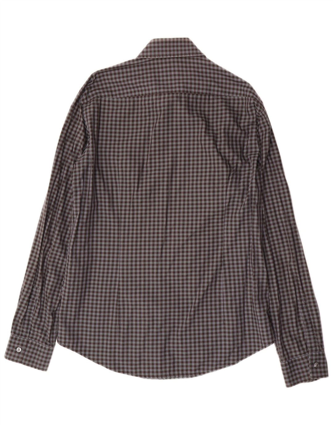 Camisa masculina slim fit HUGO BOSS guingão cinza médio