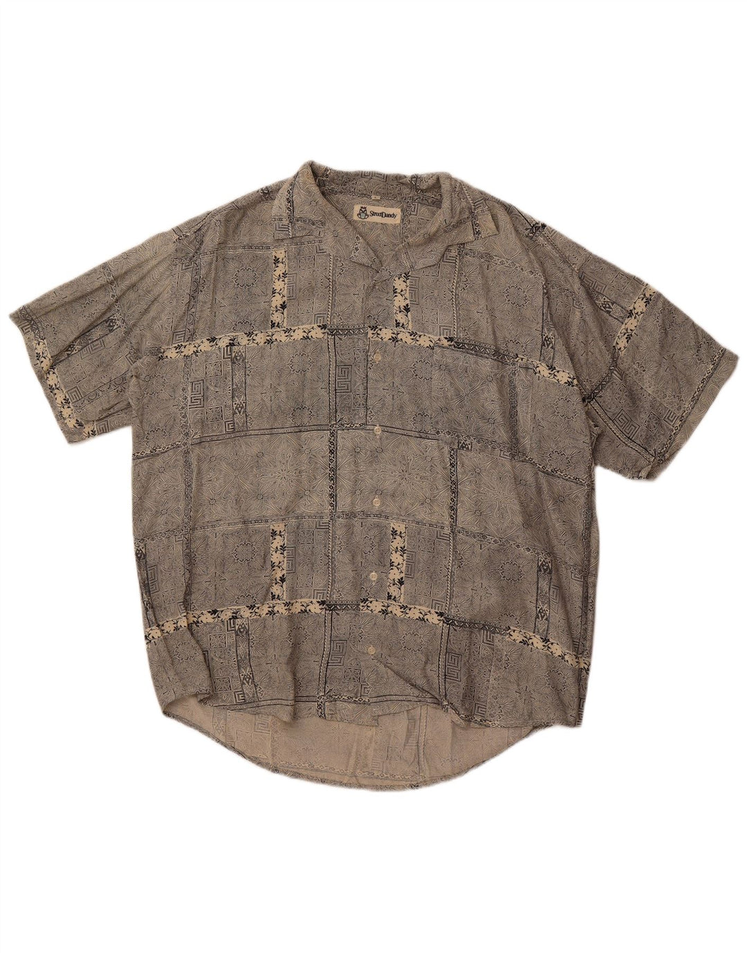 Camisa masculina vintage de manga curta grande cinza Paisley