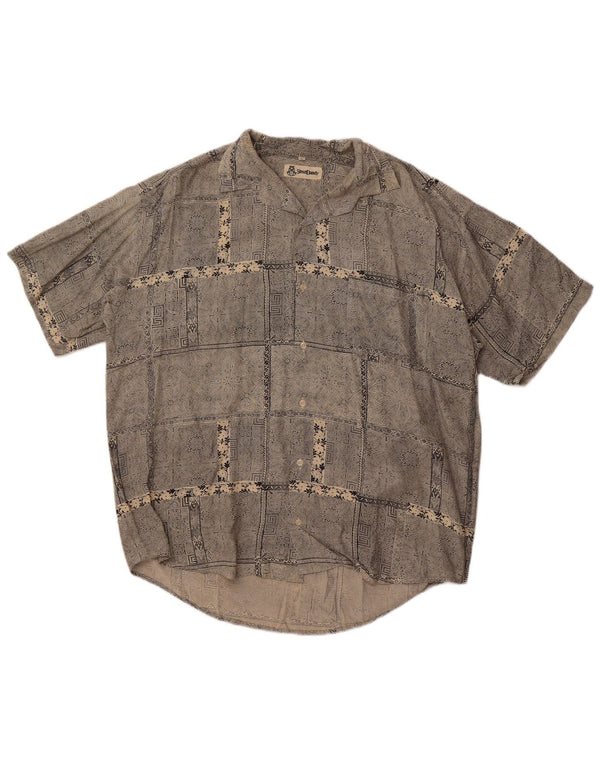 Camisa masculina vintage de manga curta grande cinza Paisley