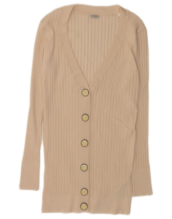 Suéter feminino Guess Longline Cardigan UK 8 pequeno bege viscose