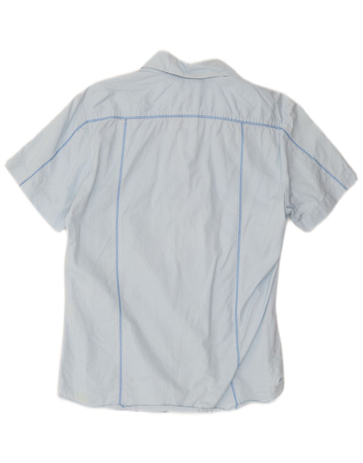 Diesel Camisa masculina de manga curta grande algodão listrado azul