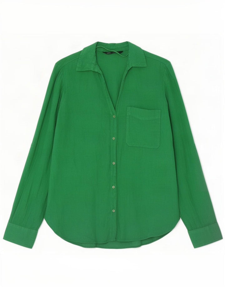 Camisa feminina Zara UK 14 linho verde médio
