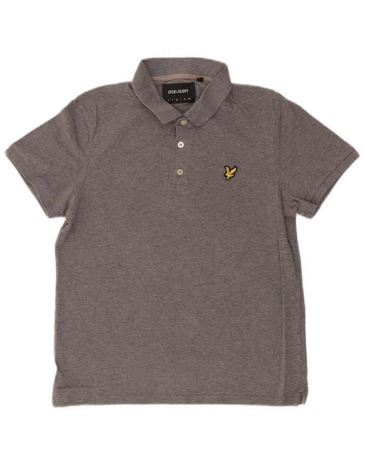 Camisa polo masculina Lyle & Scott algodão manchado cinza médio
