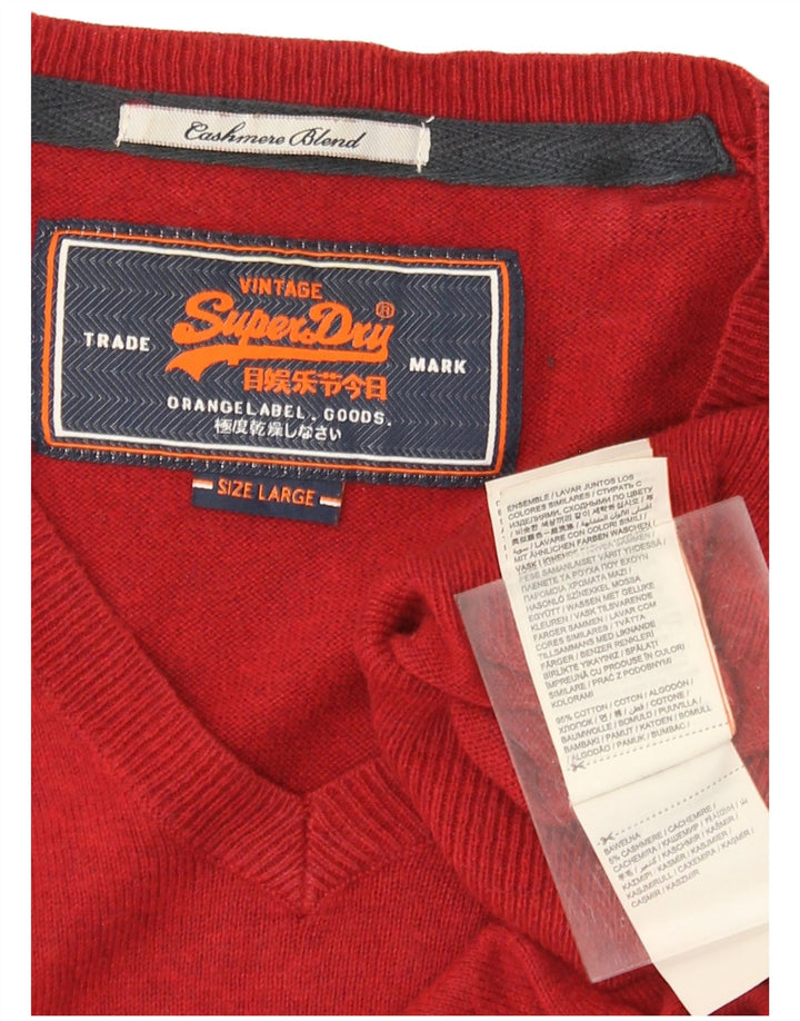 Suéter masculino SUPERDRY com decote em V grande algodão vermelho