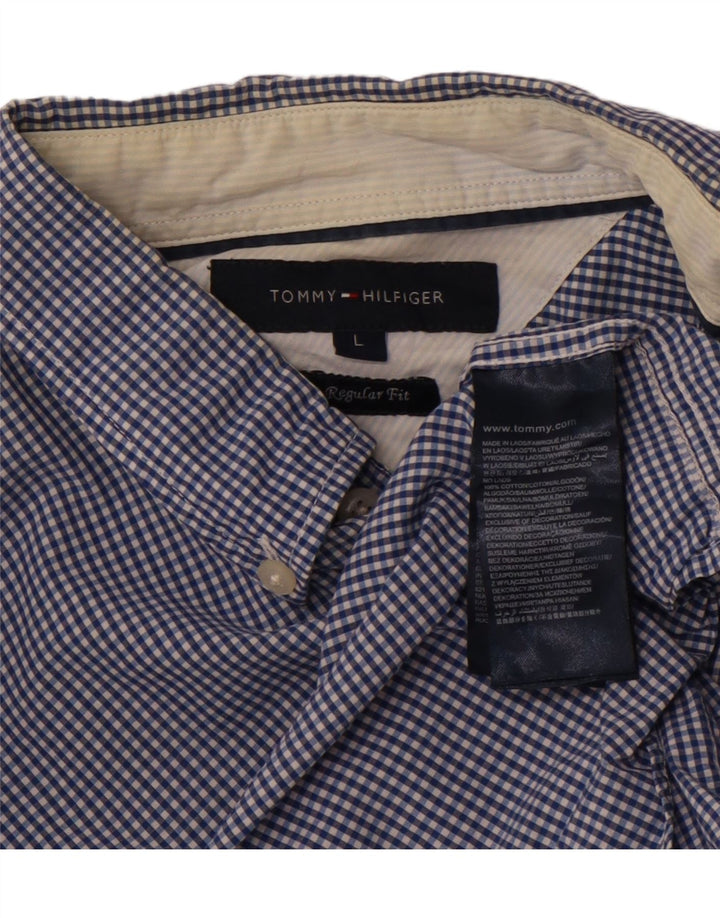 Camisa masculina TOMMY HILFIGER regular fit grande algodão guingão azul