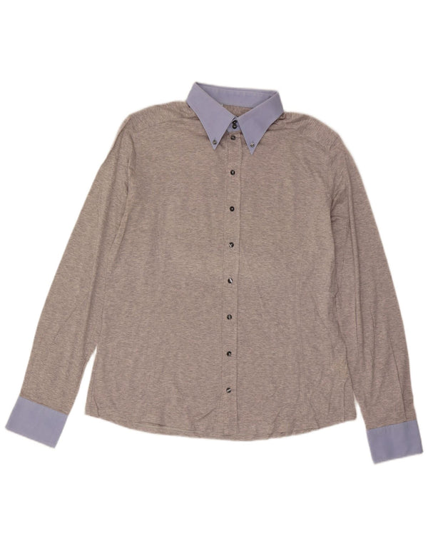Camisa masculina Dolce & Gabbana tamanho 44 17 1/2 XL cinza colorblock algodão
