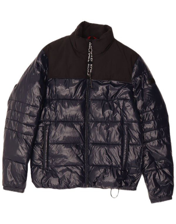 Jaqueta acolchoada masculina Michael Kors com ajuste solto Reino Unido 36 poliéster azul marinho pequeno