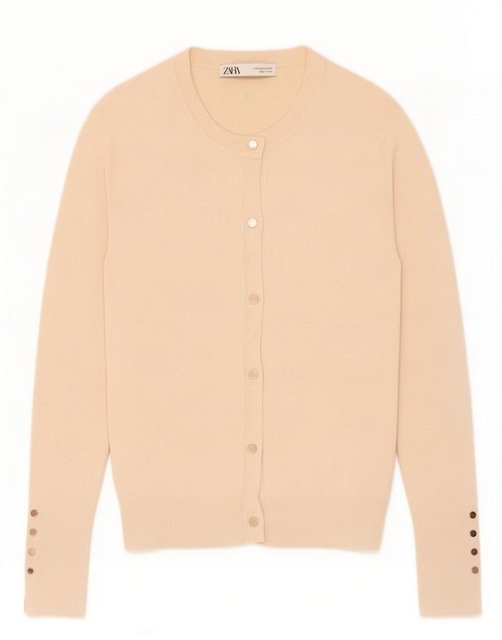 Suéter cardigã feminino Zara Reino Unido 12 viscose bege médio