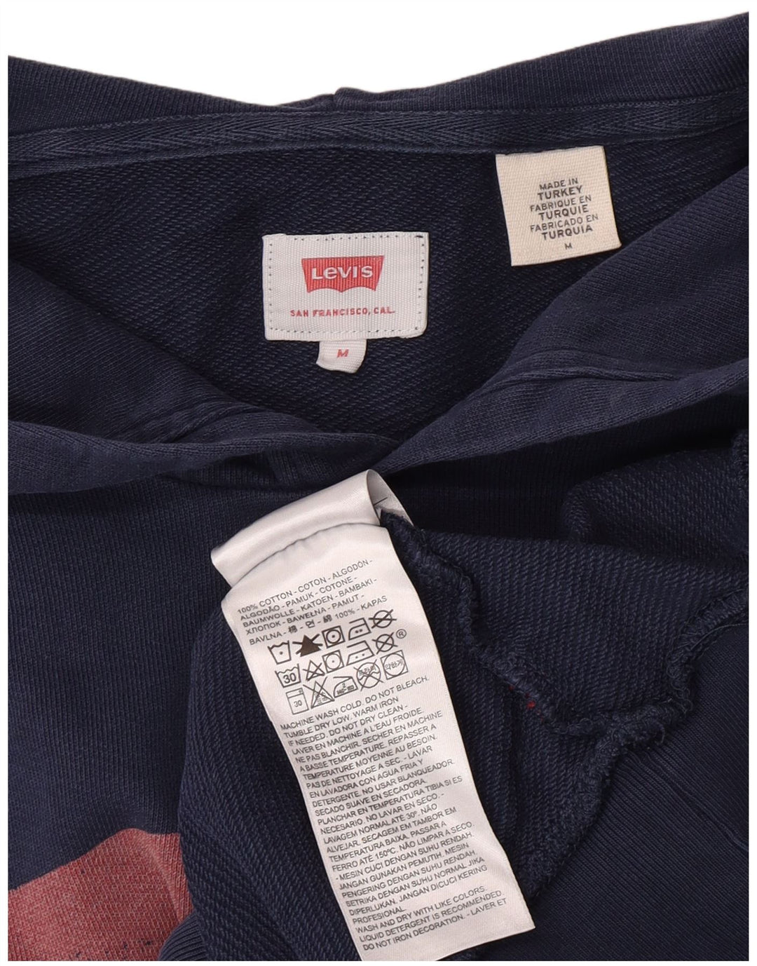 Suéter com capuz gráfico masculino Levi's médio azul marinho algodão
