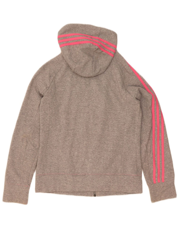 Adidas Womens Zip Hoodie Sweater UK 12/14 Medium Grey Flecked Cotton