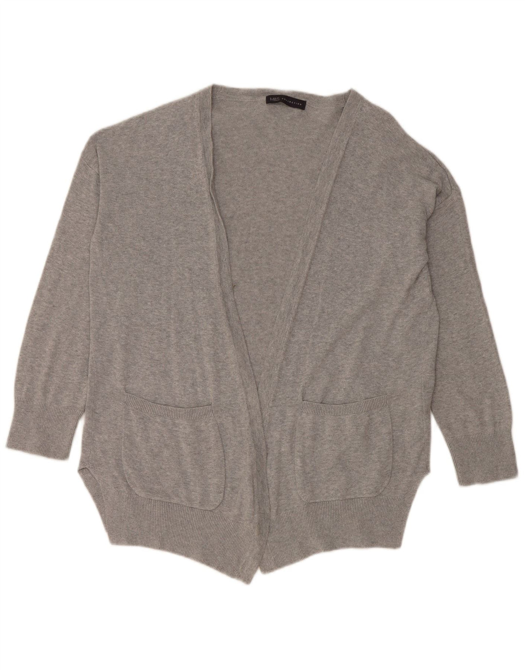 Suéter cardigã aberto grande Marks & Spencer feminino Reino Unido 14 cinza médio