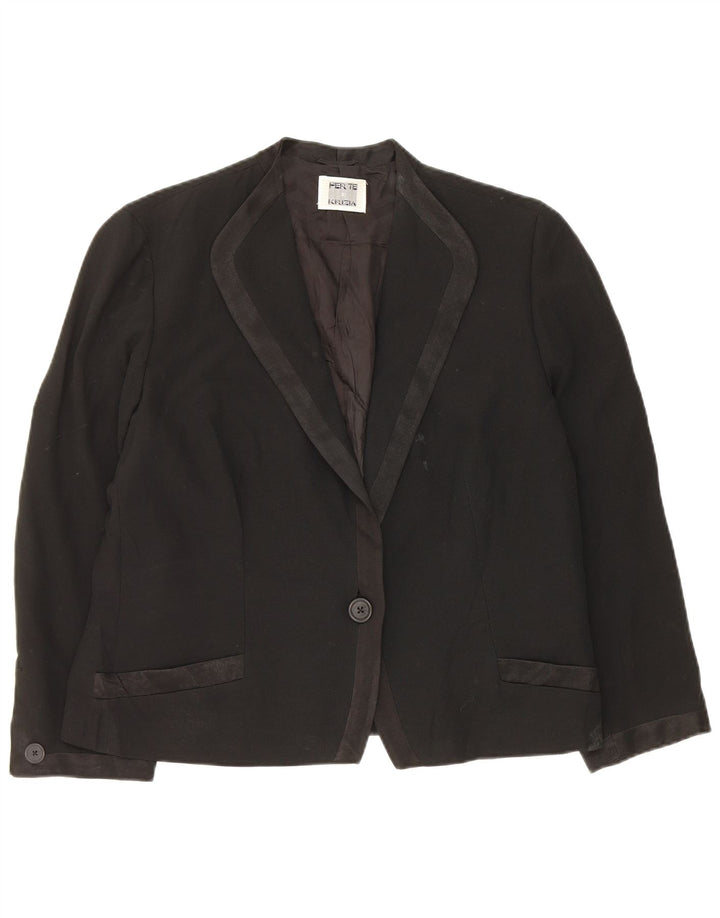 Jaqueta blazer feminina Perte by Krizia com 1 botão UK 16 grande acetato preto