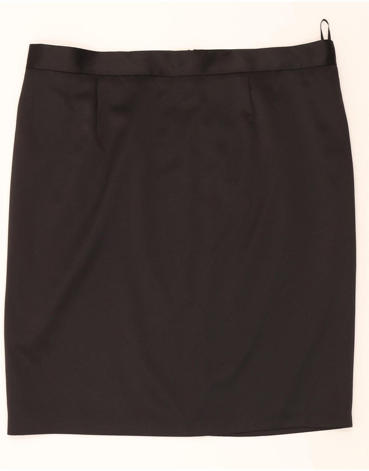 Saia reta feminina Ann HARVEY Reino Unido 22 2XL W44 poliéster preto