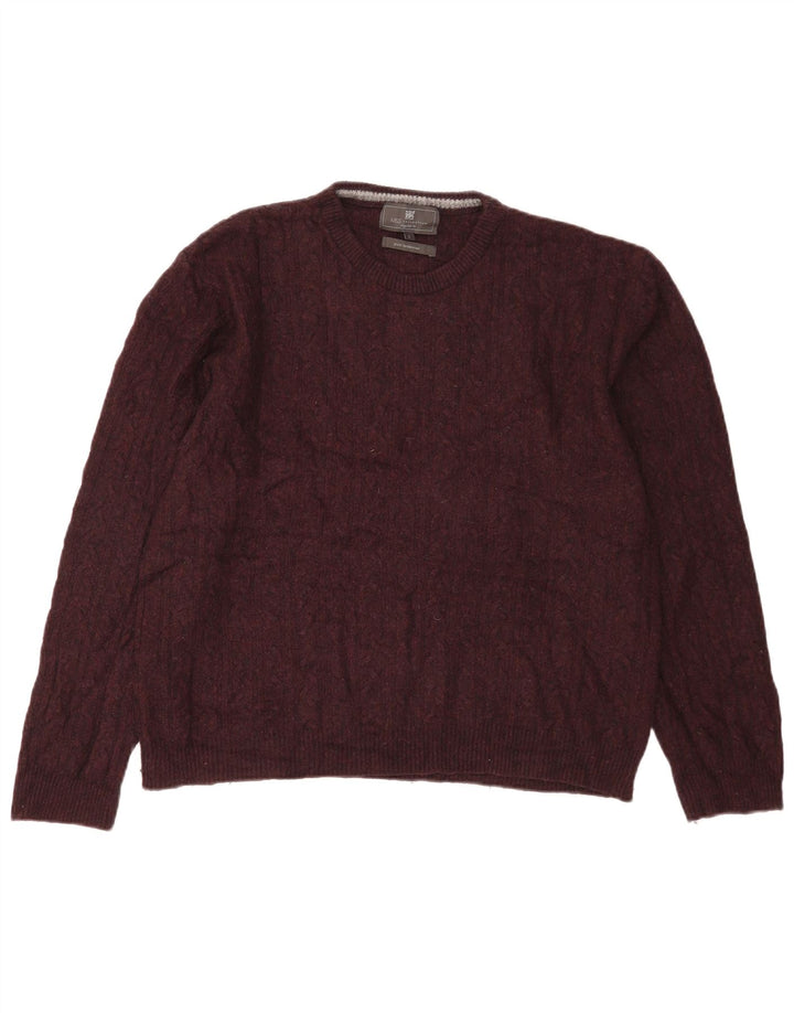 Suéter masculino Marks & Spencer com ajuste regular e gola redonda, grande Borgonha