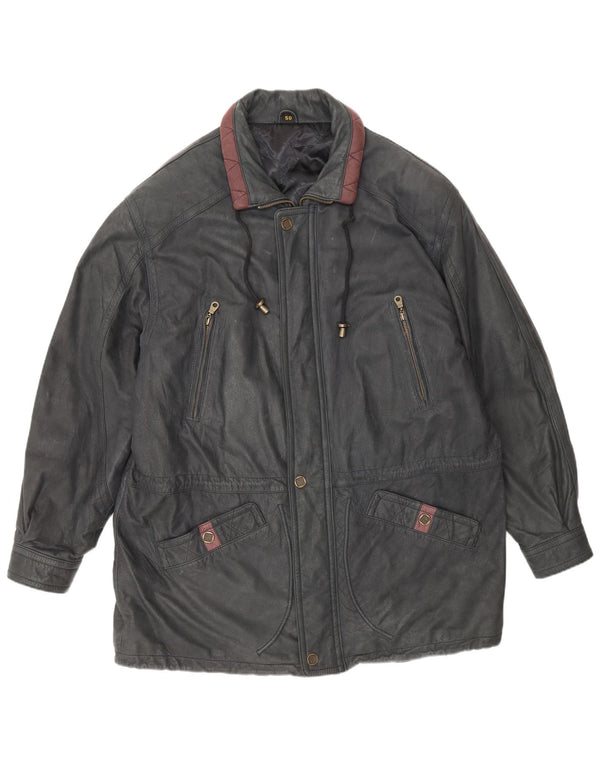 Jaqueta de couro masculina vintage IT 50 grande cinza
