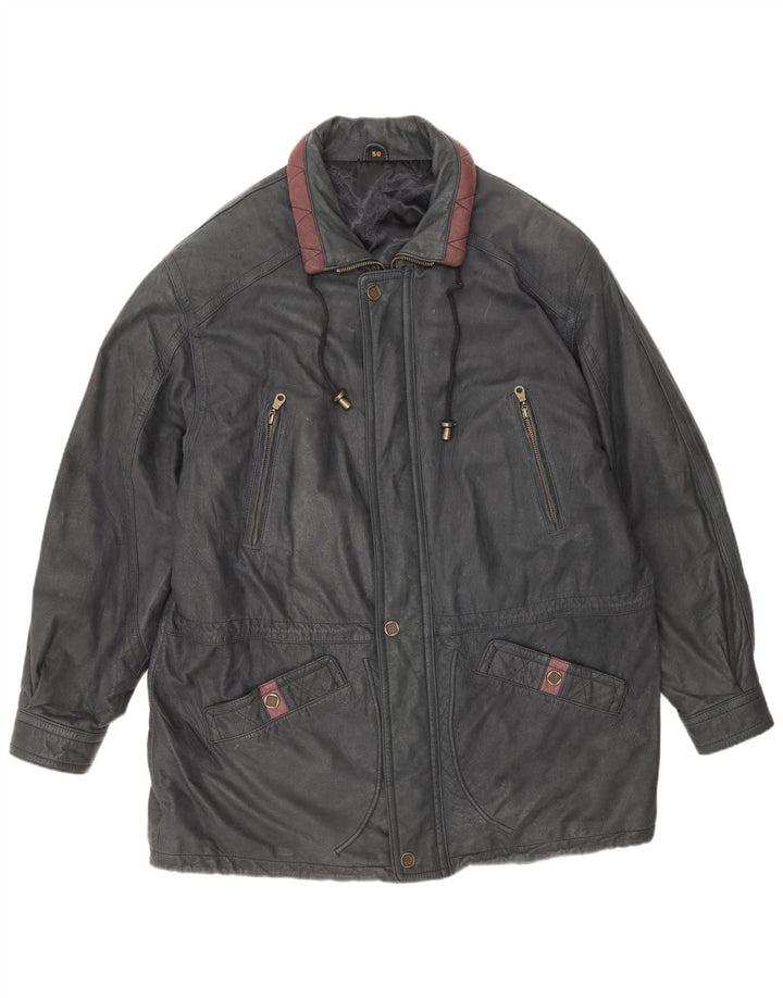 Jaqueta de couro masculina vintage IT 50 grande cinza