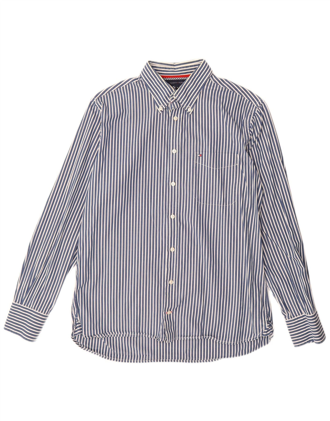 Camisa masculina Tommy Hilfiger de algodão listrado azul médio