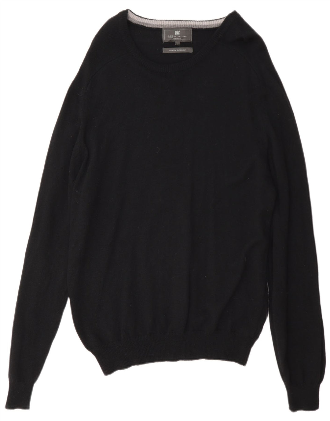 Suéter masculino Marks & Spencer com ajuste regular e gola redonda, grande lã preta