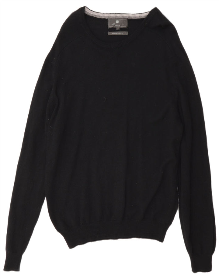 Suéter masculino Marks & Spencer com ajuste regular e gola redonda, grande lã preta