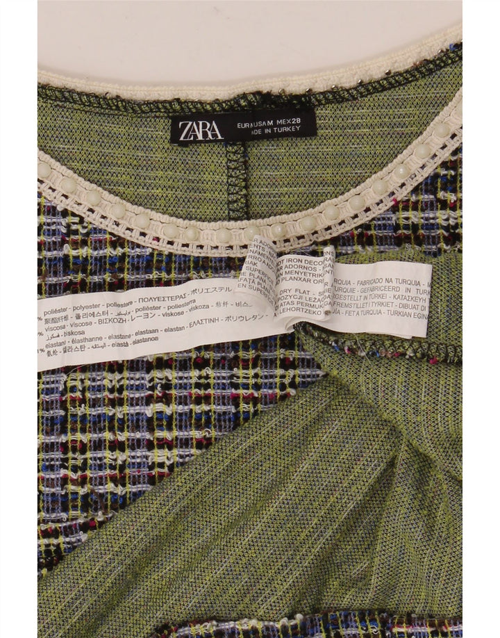 Camiseta feminina Zara Crop Top UK 12 poliéster xadrez médio multicolorido