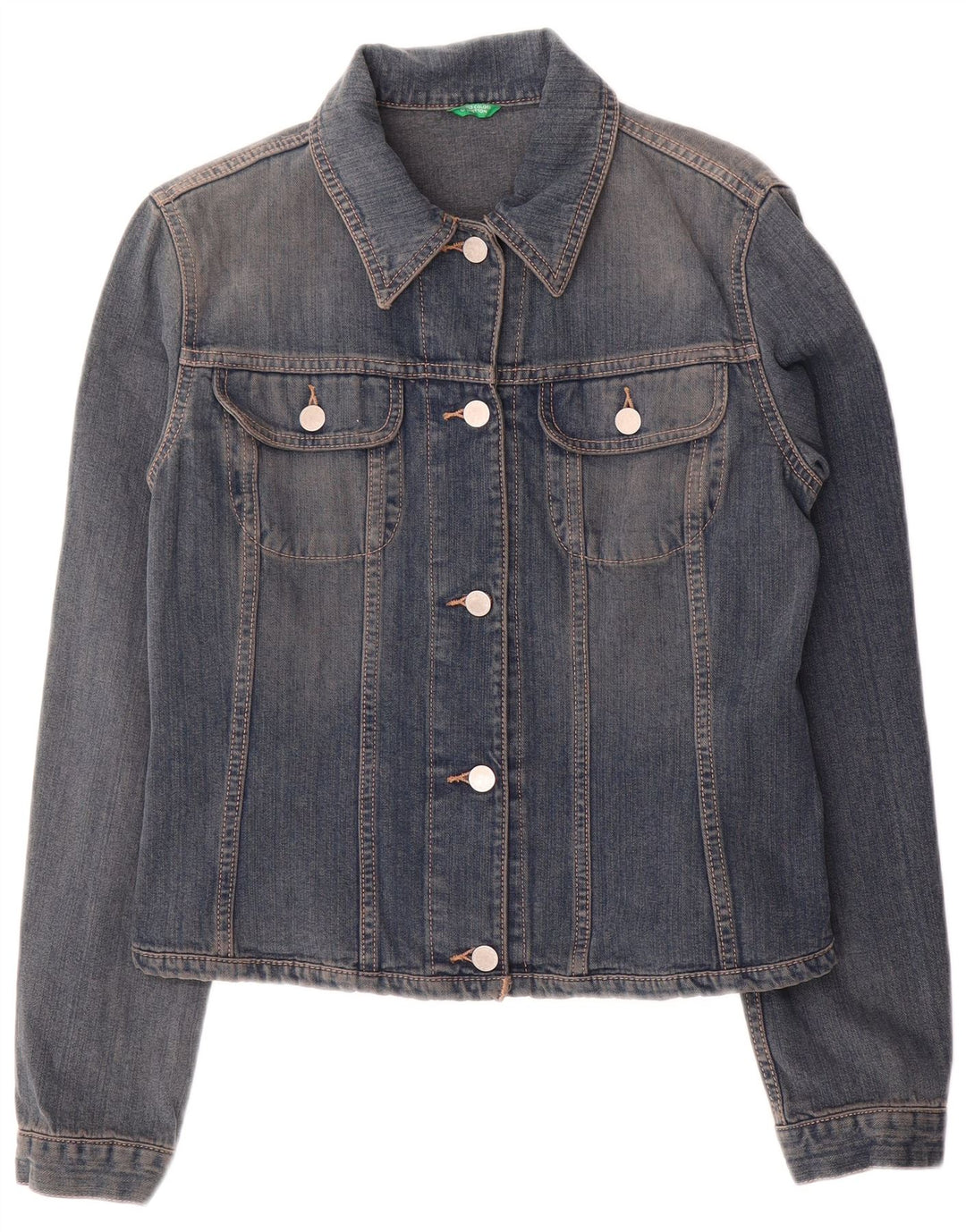 Jaqueta jeans feminina Benetton UK 14 algodão azul médio