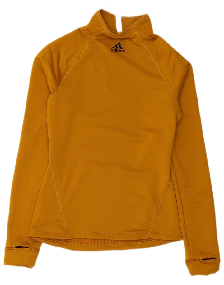 Top feminino Adidas manga comprida UK 8/10 pequeno poliéster amarelo