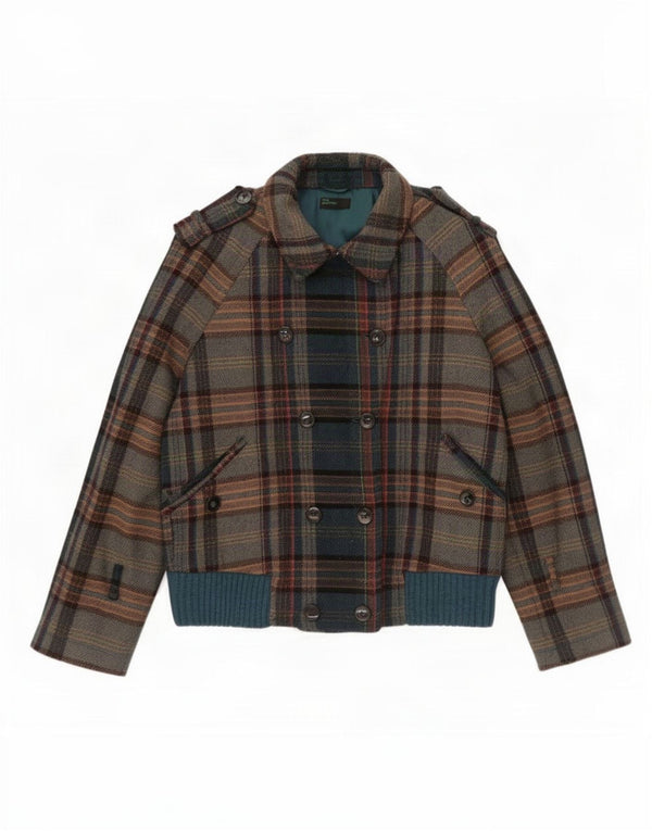 Jaqueta bomber militar feminina Benetton IT 46 grande lã xadrez verde