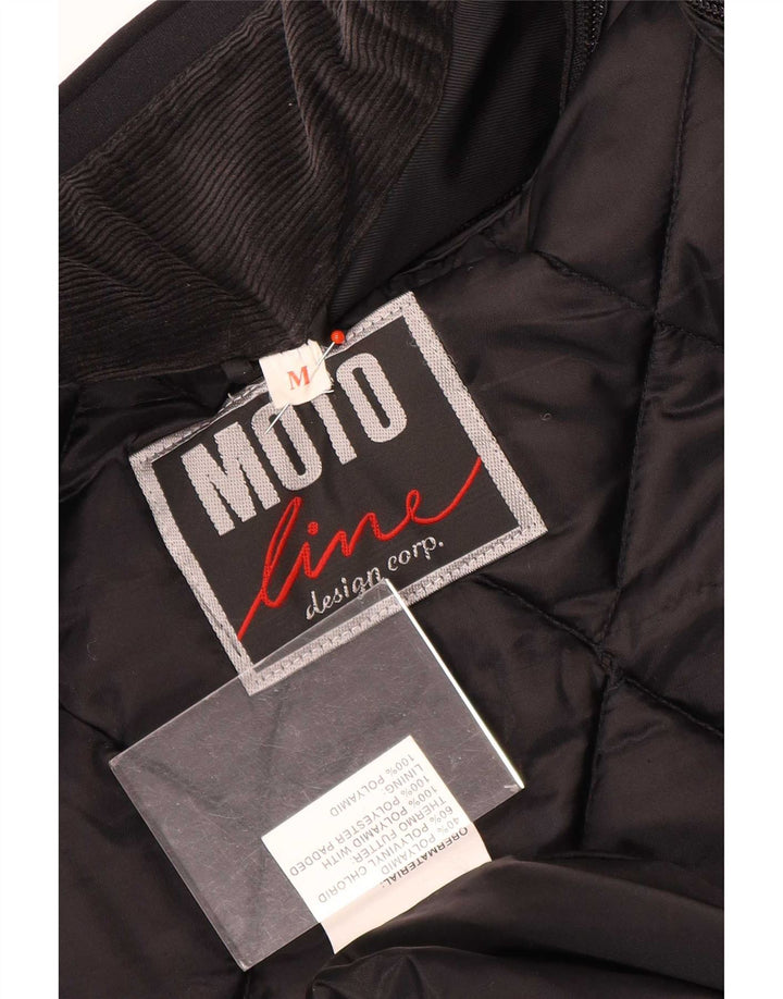 Jaqueta vintage masculina para motocicleta gráfica Racer UK 38 bloco colorido preto médio
