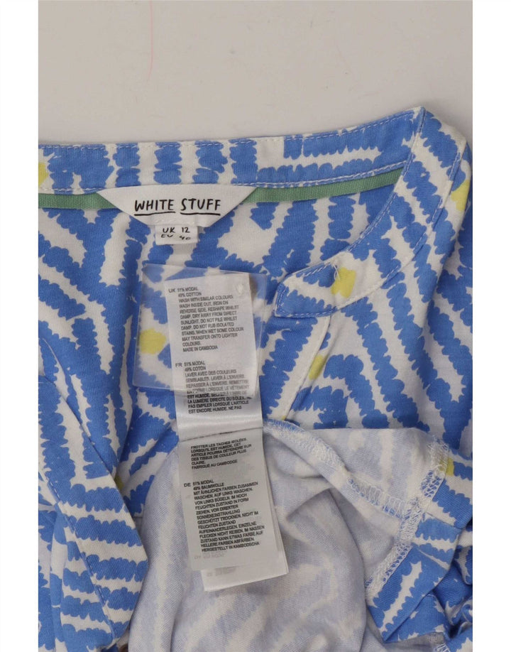 Vestido feminino em camadas White Stuff UK 12 modal geométrico azul médio