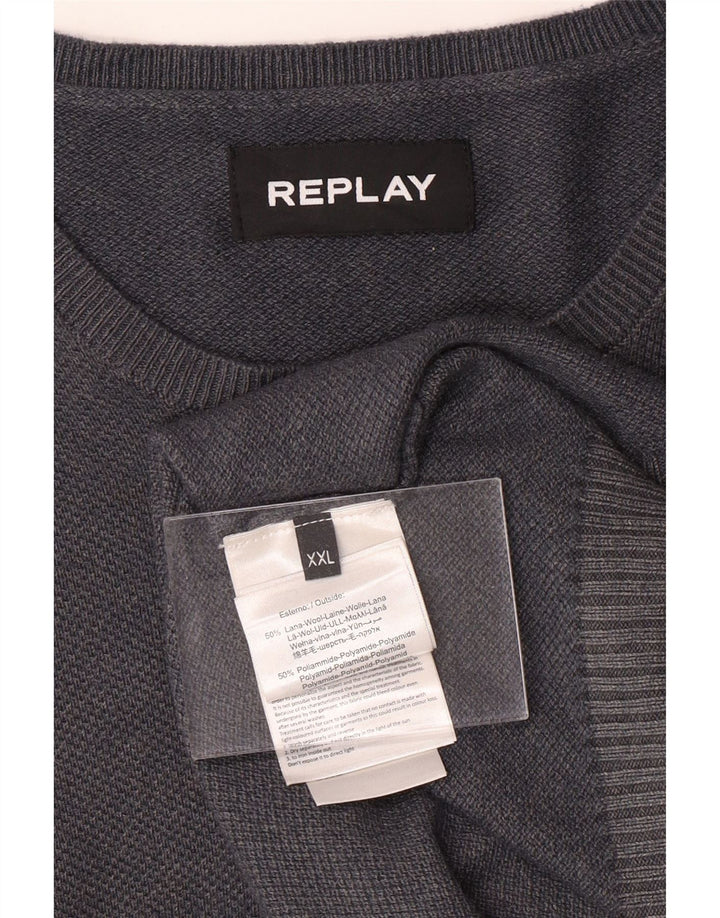 Suéter masculino REPLAY com gola redonda 2XL lã azul